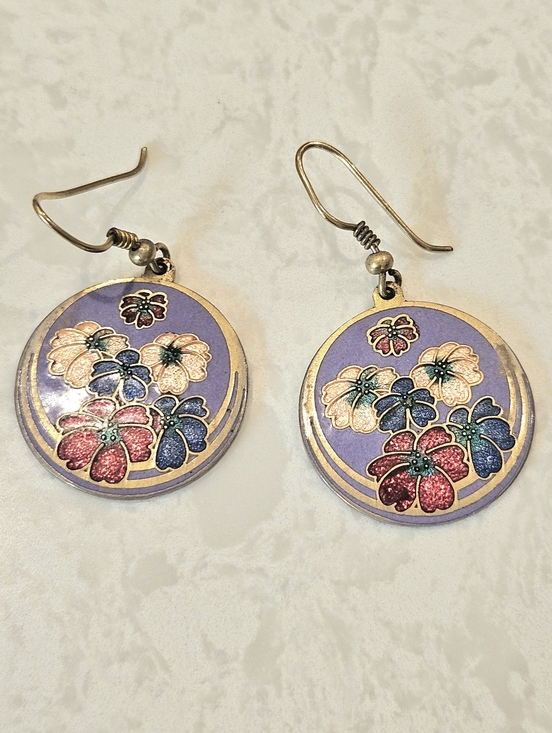 Vintage Jewelry - Cloisonne Floral Earrings